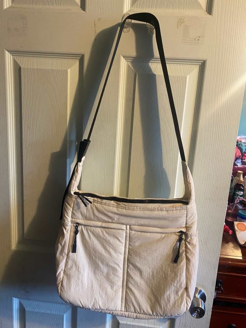 Cream Crossbody Shoulder Bag with Black Strap